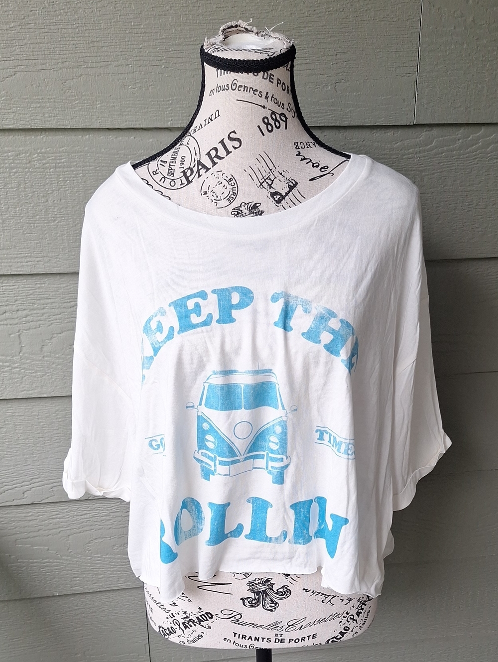 The Laundry Room Keep The Good Times Rollin' Cropped Roll-sleeve Retro Tee Sz XL